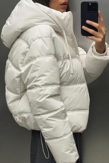 Zara WATER AND WIND PROTECTION SHORT QUILTED ANORAK - Ecru - Image 0