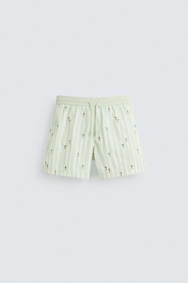EMBROIDERED MID-LENGTH SWIMMING TRUNKS - Pastel green by Zara