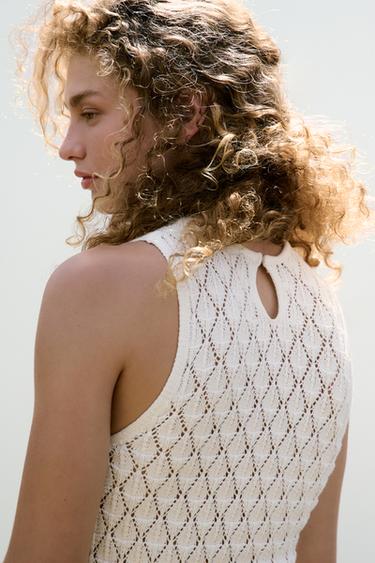 CUTWORK HALTER SHORT DRESS - Ecru by Zara - Image 3