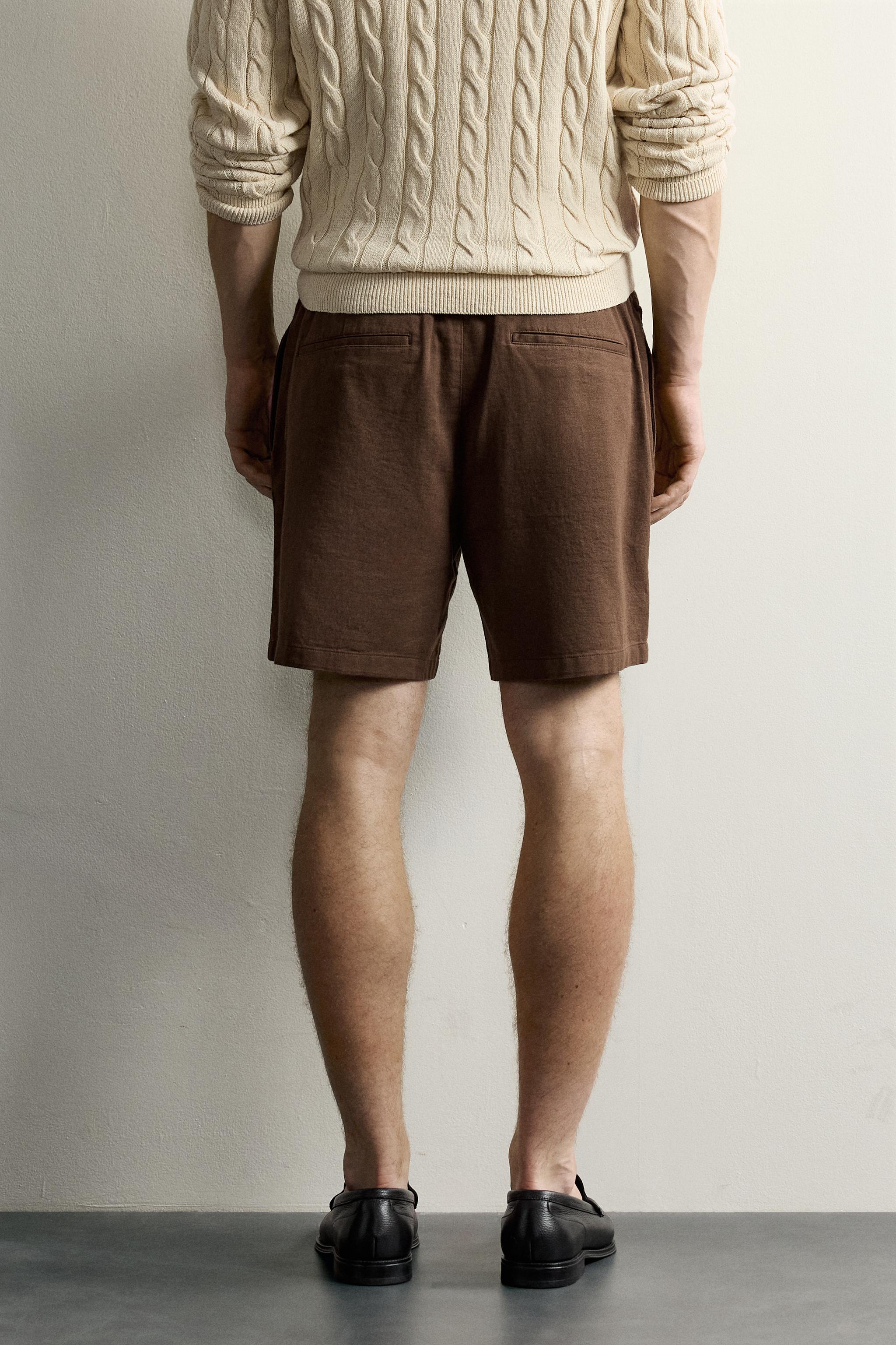 Мужские шорты Zara COTTON-LINEN RELAXED FIT SHORTS — фото 3