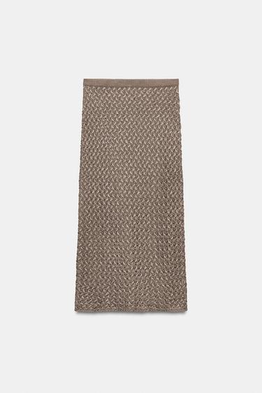 CABLE KNIT MIDI SKIRT - mink brown by Zara - Image 3