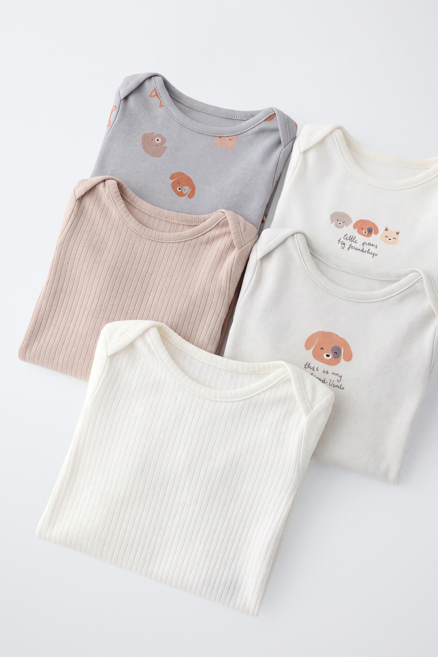 Бельё Puppy Bodysutis для детей, 5 шт. — Zara, цвет: Серый / Рыжевато-коричневый — фото 5