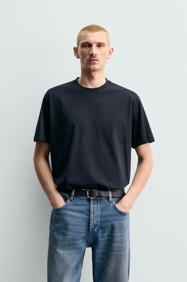 MEDIUM WEIGHT REGULAR FIT T-SHIRT - Dark navy by Zara