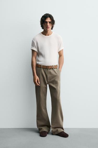 LIMITED EDITION CHINO WIDE FLARE FIT JEANS - Ochre by Zara - Image 0