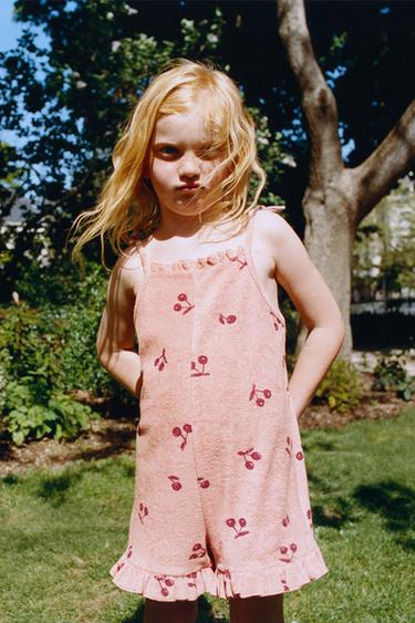 Zara CHERRY TERRY CLOTH SHORT JUMPSUIT - Beige-pink