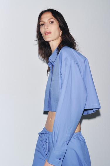 Zara CROPPED POPLIN SHIRT - Indigo