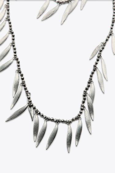 TEXTURED BEAD AND PIECE NECKLACE - Silver by Zara - Image 3