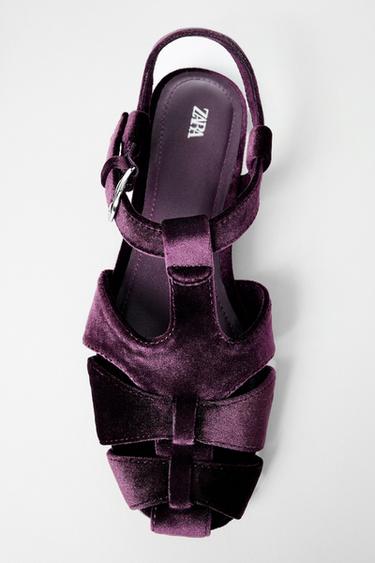 Zara 天鵝絨效果細帶涼鞋 - 深紫色