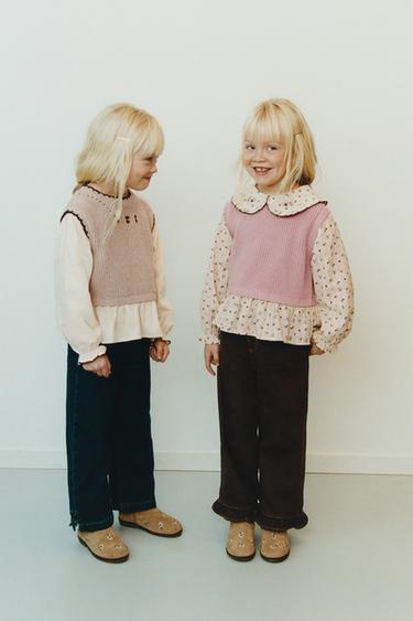 FLORAL PRINT SHIRT WITH KNIT WAISTCOAT - Mid-pink by Zara