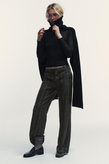 QUẦN KẺ CA RÔ - Màu xám/Nâu vàng từ Zara