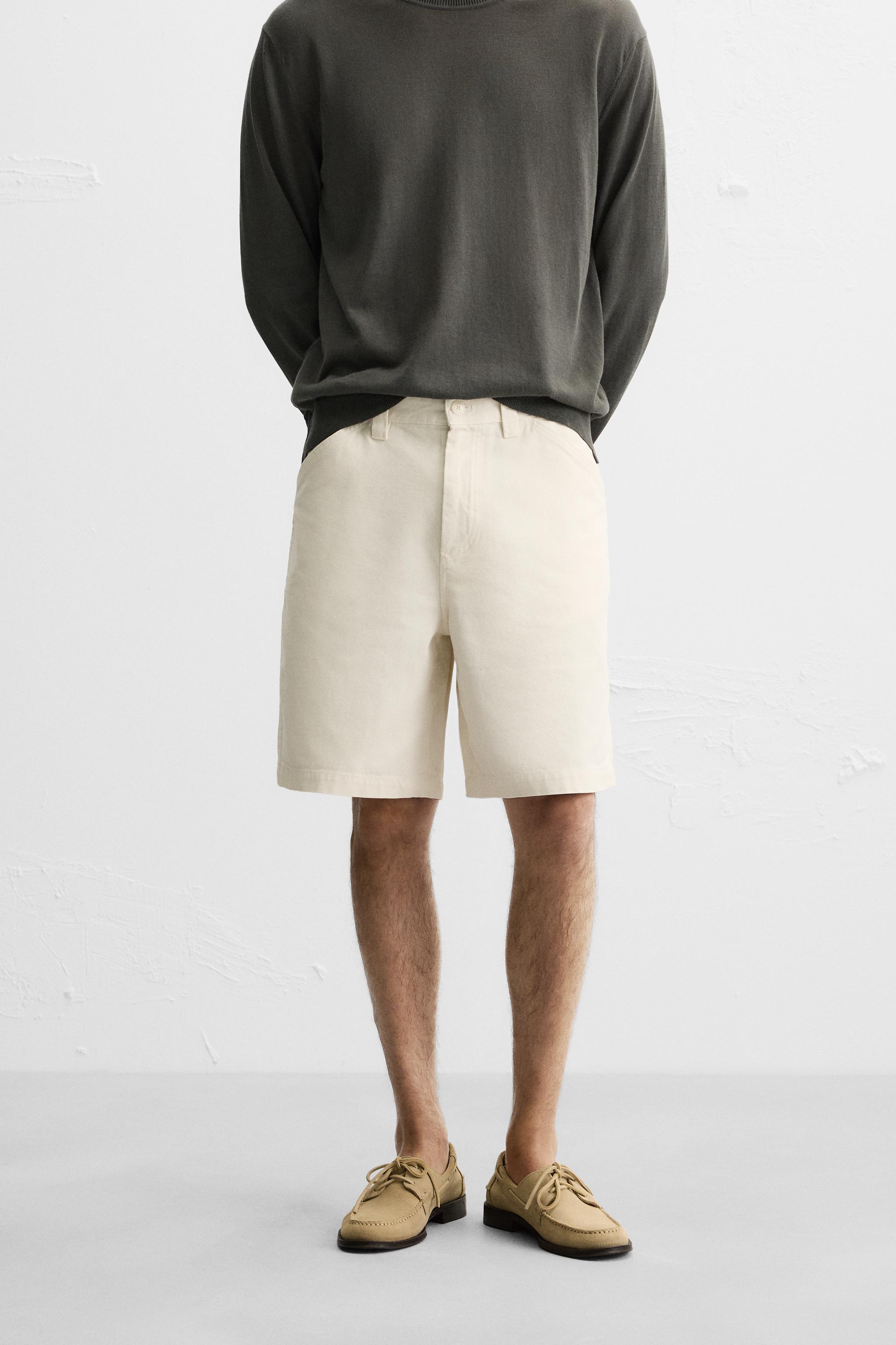 [SOC] Case Number.6 Hand Distressed Short Sleeve ★大人気★ CANVAS TEXTURED SHORTS - Ecru | ZARA United States