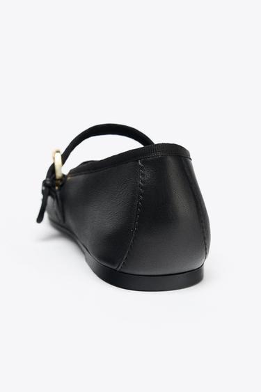 FLAT LEATHER BALLERINAS - Black by Zara - Image 4