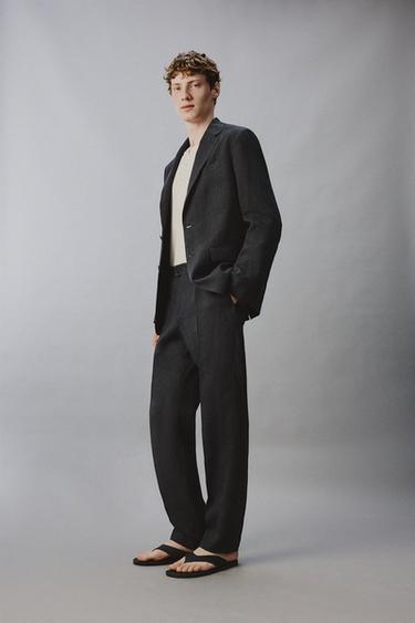 100% LINEN REGULAR FIT SUIT TROUSERS - Dark navy by Zara - Image 3