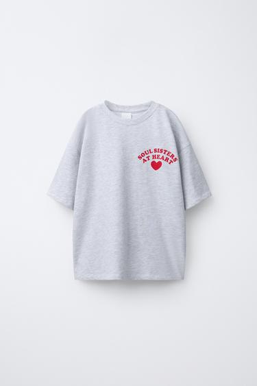 HEART PRINT T-SHIRT - Grey / Tan by Zara