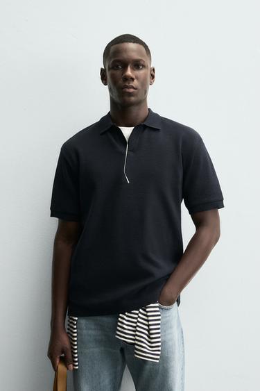 Zara TEXTURED REGULAR FIT POLO SHIRT - Dark navy
