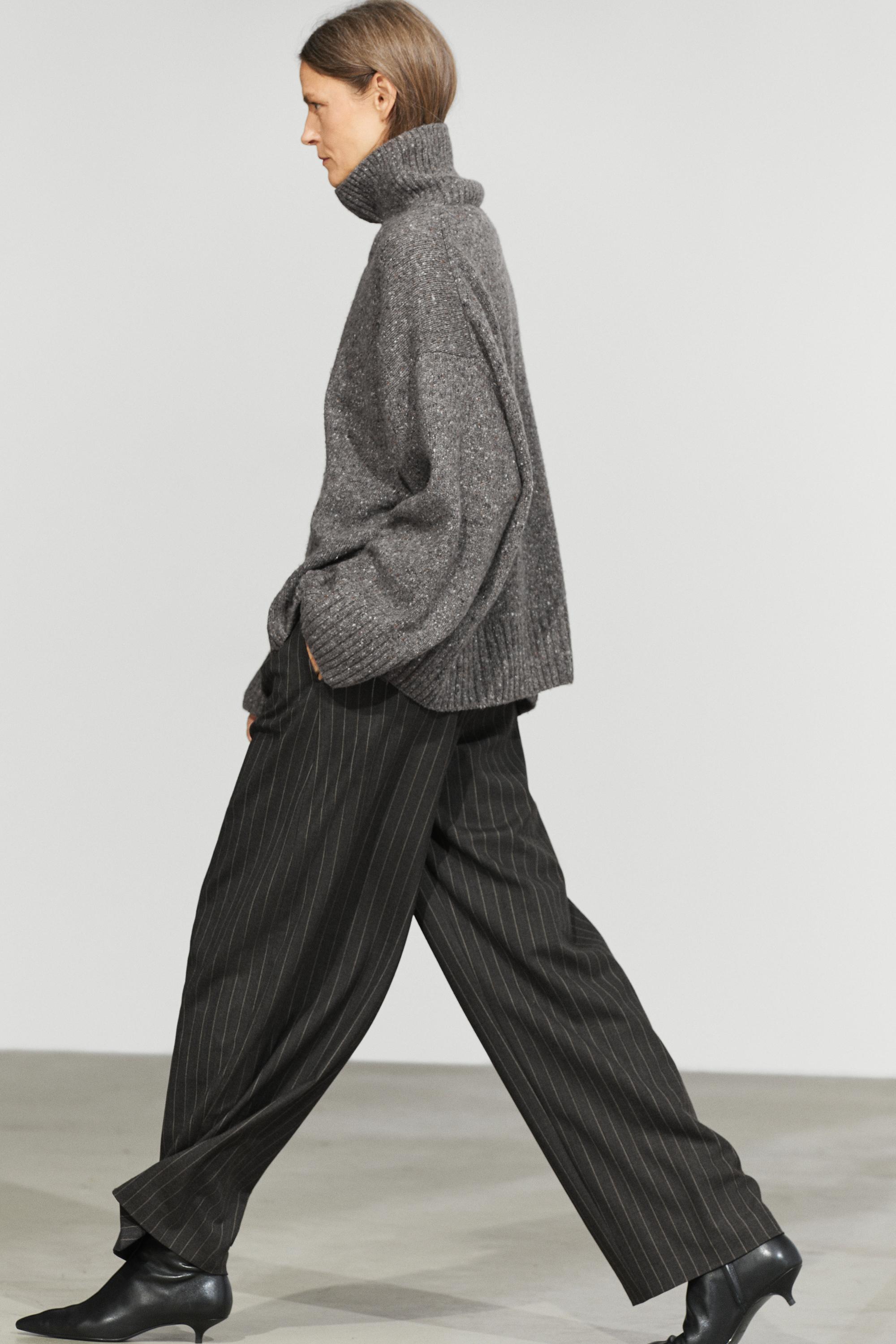 Wool blend turtleneck knit sweater