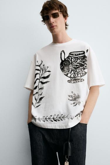 CONTRAST PRINT T-SHIRT - Ecru by Zara - Image 5