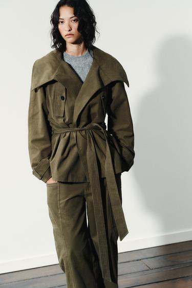 BELTED COTTON TRENCH COAT - Dark khaki by Zara - Image 1