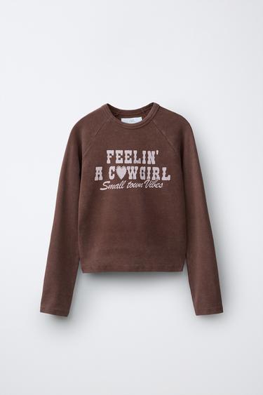 Zara TEXT PRINT T-SHIRT - Brown