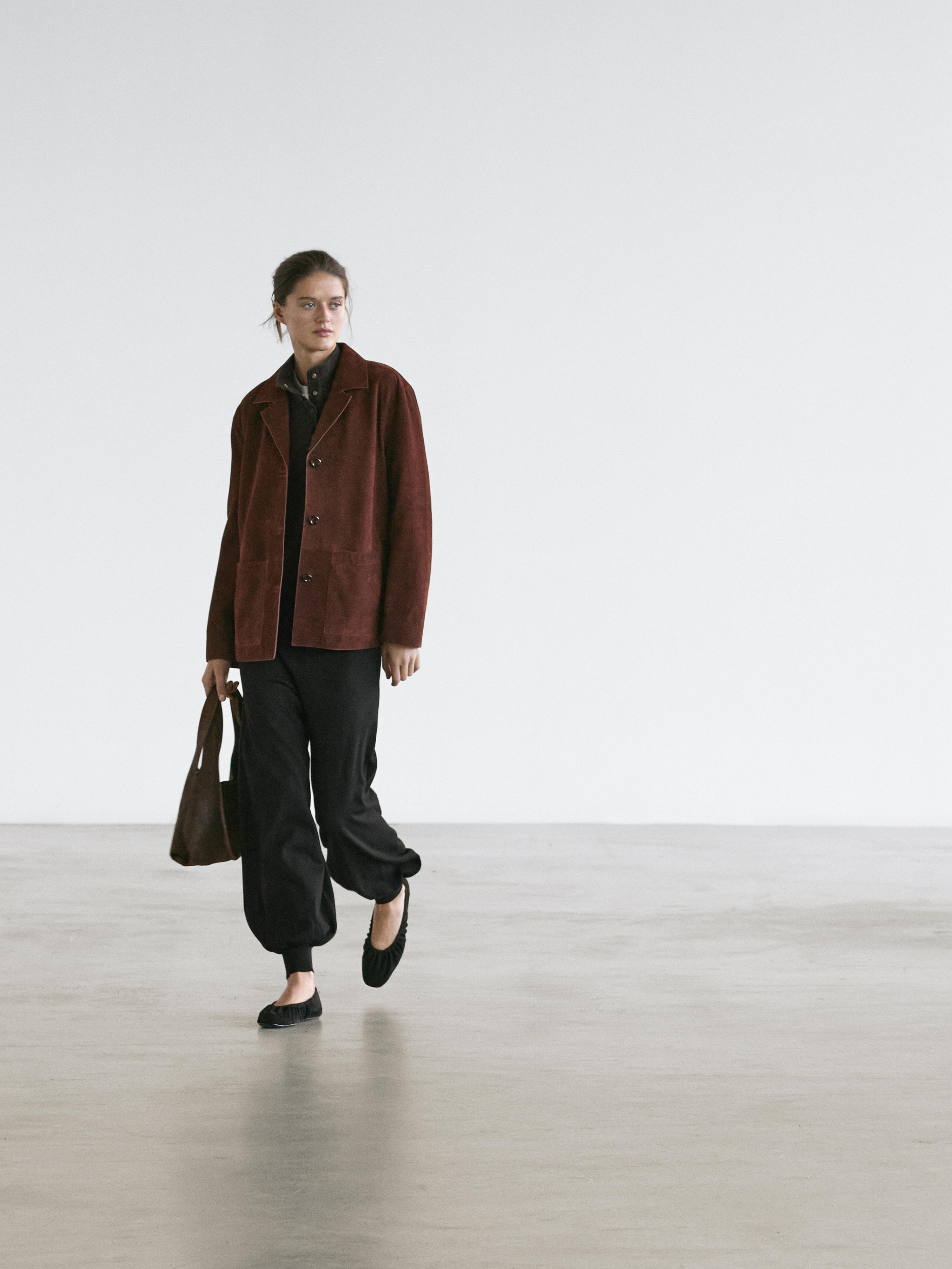 Nubuck leather blazer with lapel