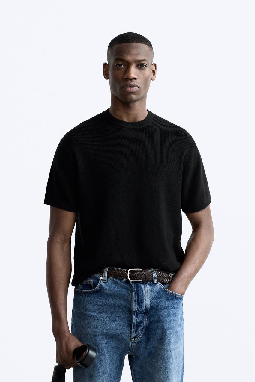 Zara - Purl Stitch T-Shirt - Black - Men