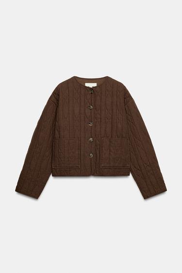 VESTE REMBOURRÉE RUSTIQUE AVEC LIN - Marron de Zara - Image 4