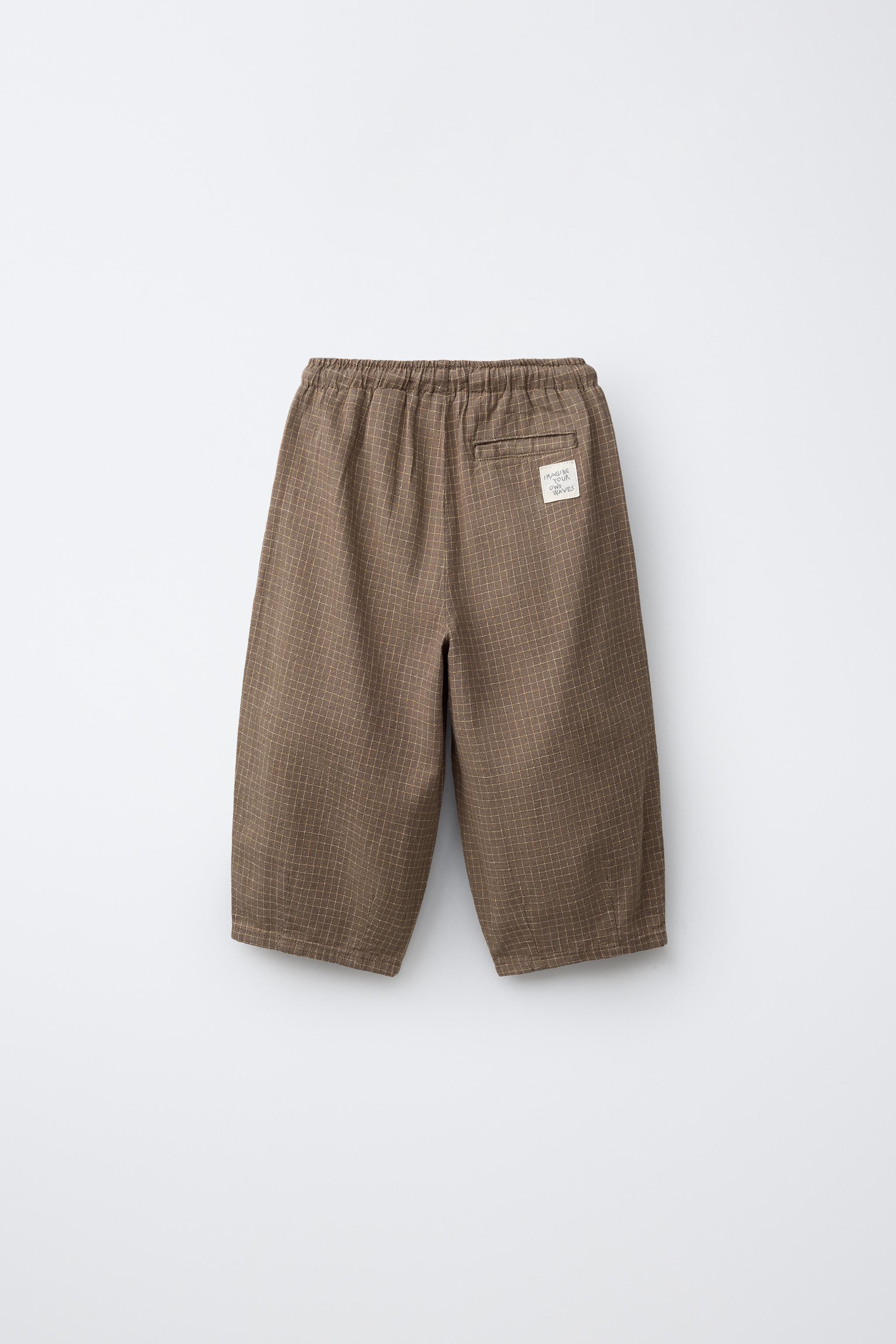 PANTALON À CARREAUX LIN/COTON