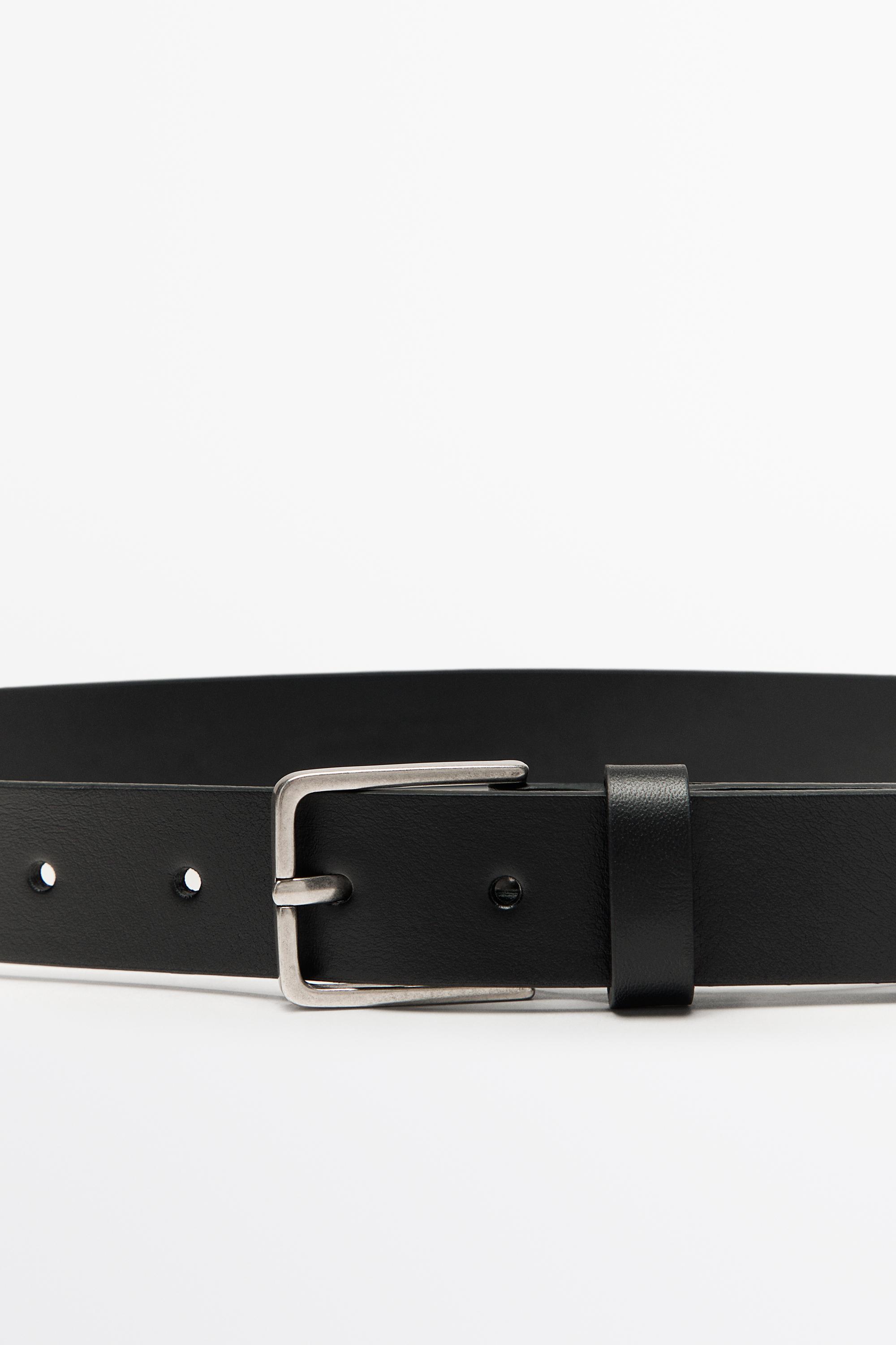 Nappa leather belt with rectangular buckle — Black