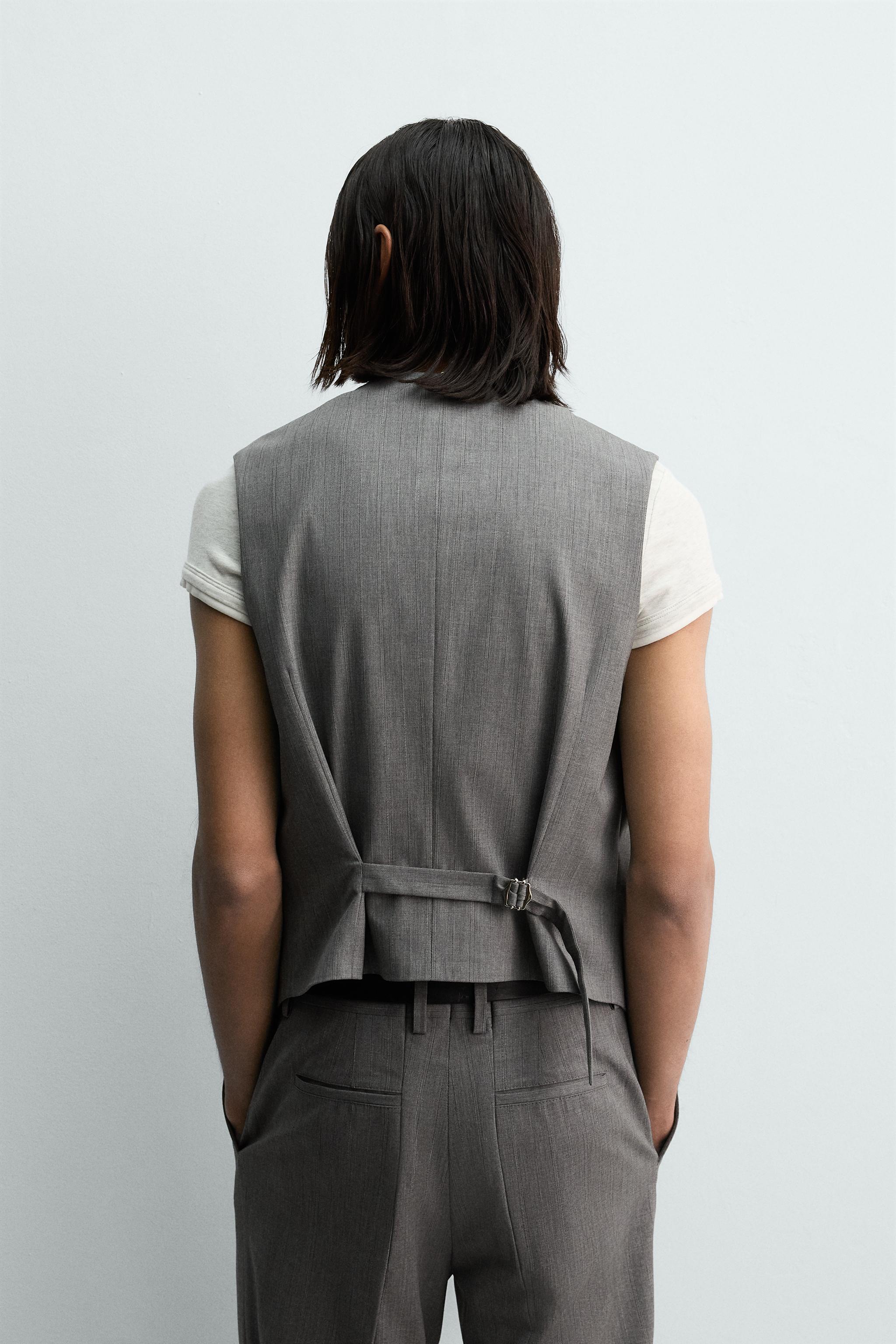 TEXTURED STRIPED SUIT VEST
