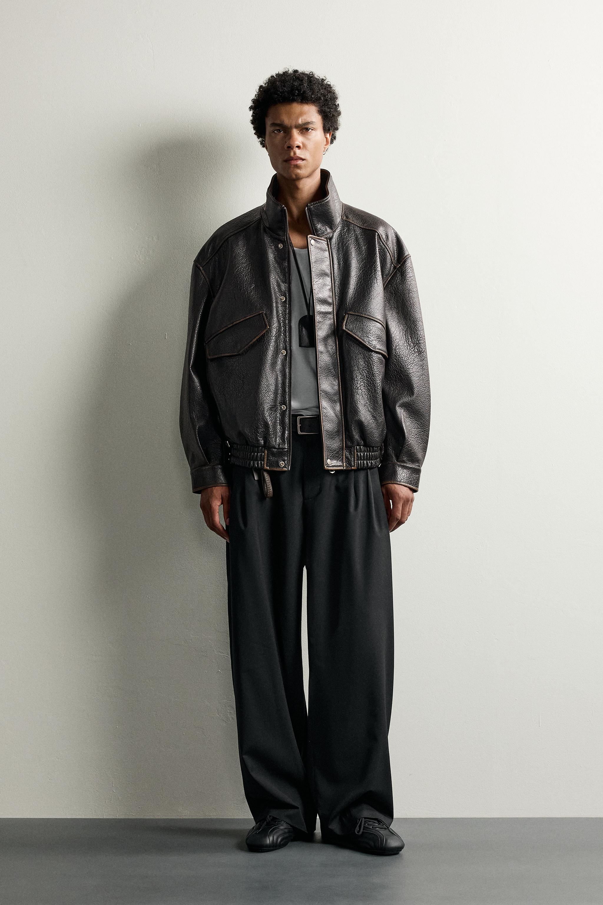 RELAXED FIT LEATHER EFFECT JACKET - Dark brown | ZARA Australia