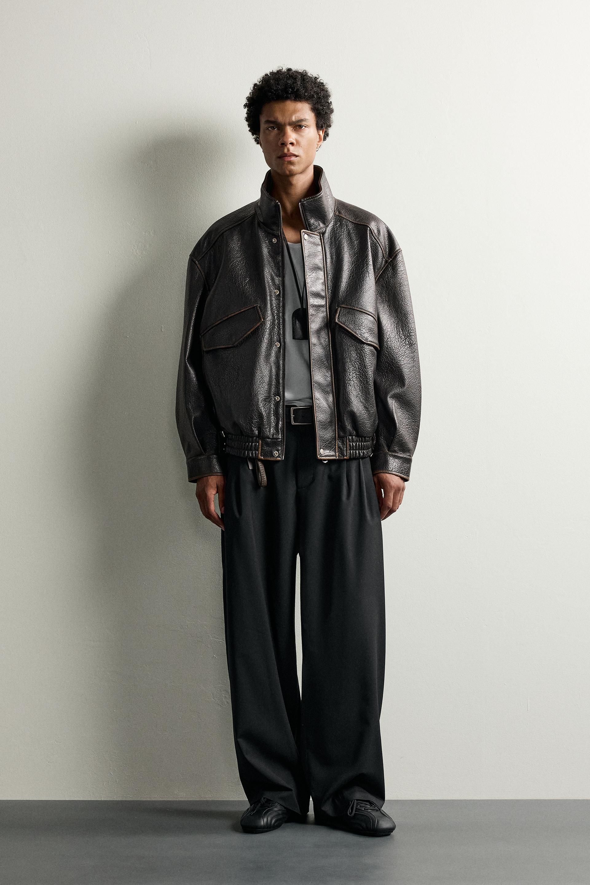 Relaxed Fit Leather Effect Jacket