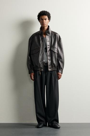 RELAXED FIT LEATHER EFFECT JACKET - Dark brown by Zara - Image 0