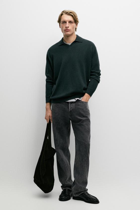 Zara 100% wool knit polo sweater - Petrol blue - Image 0
