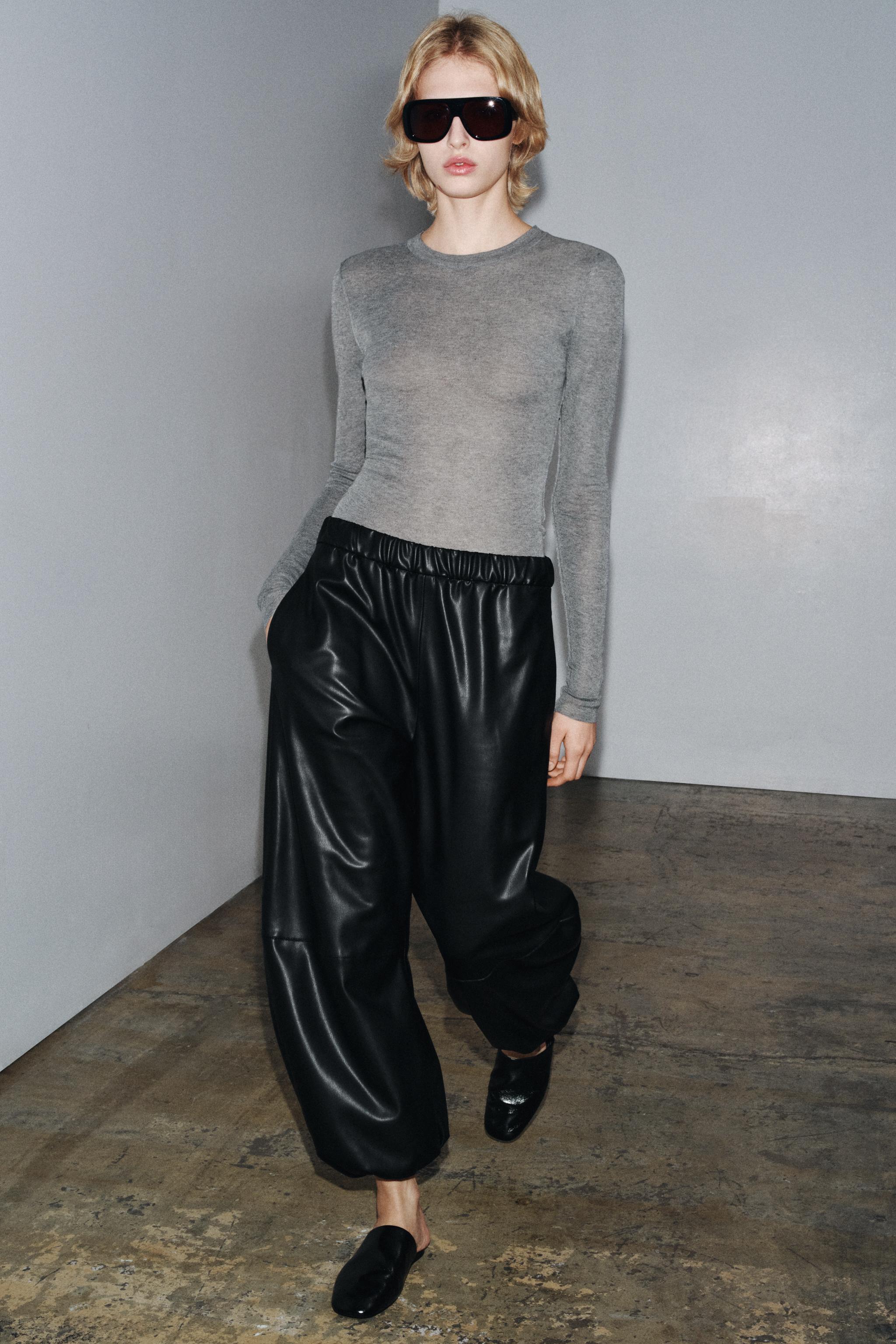 ZW COLLECTION FAUX LEATHER BALLOON PANTS - Black | ZARA
