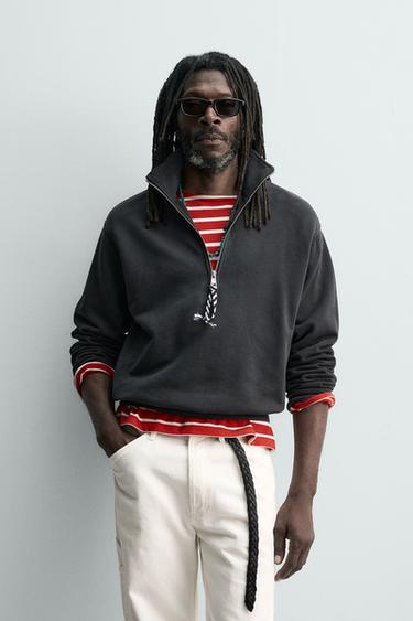 Zara AARON LEVINE X ZARA 飾帶拉鍊領運動衫 - 黑色