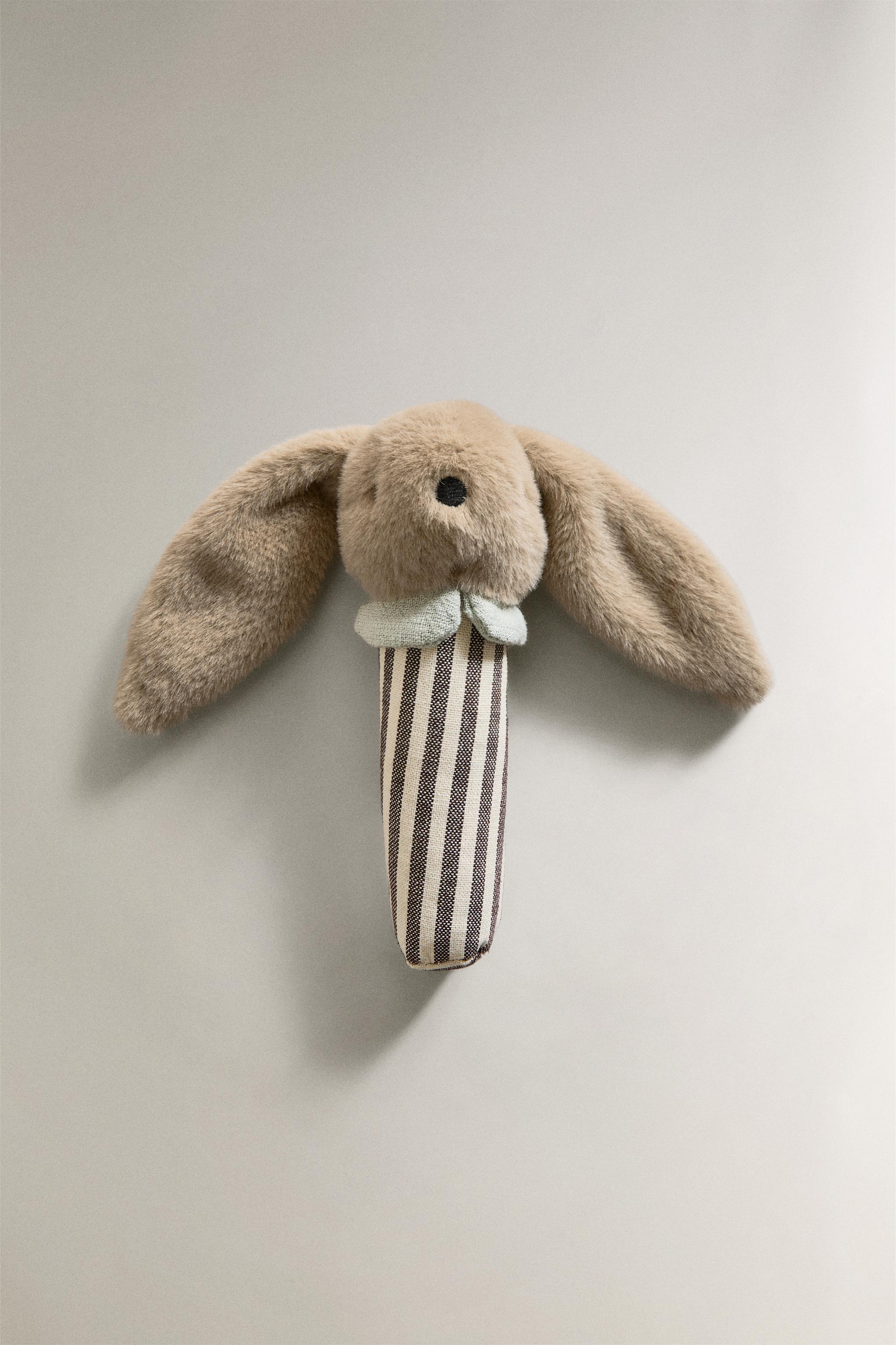 KIDS RABBIT PLUSH TOY RATTLE — Dark beige (alternate view)