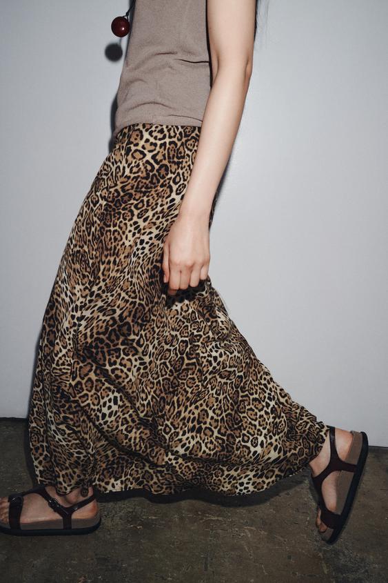 Satin Skirt Leopard Print Pencil Skirt Zara Buy VILA Brown Satin