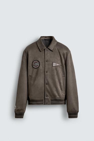 CAZADORA EFECTO ANTE PARCHES BORDADOS - Visón de Zara