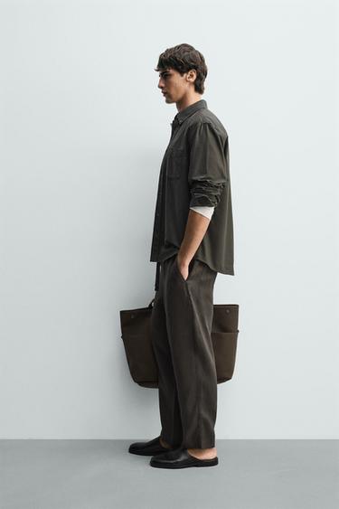 PANTALON RELAXED FIT 100% LIN - Vert foncé de Zara - Image 3