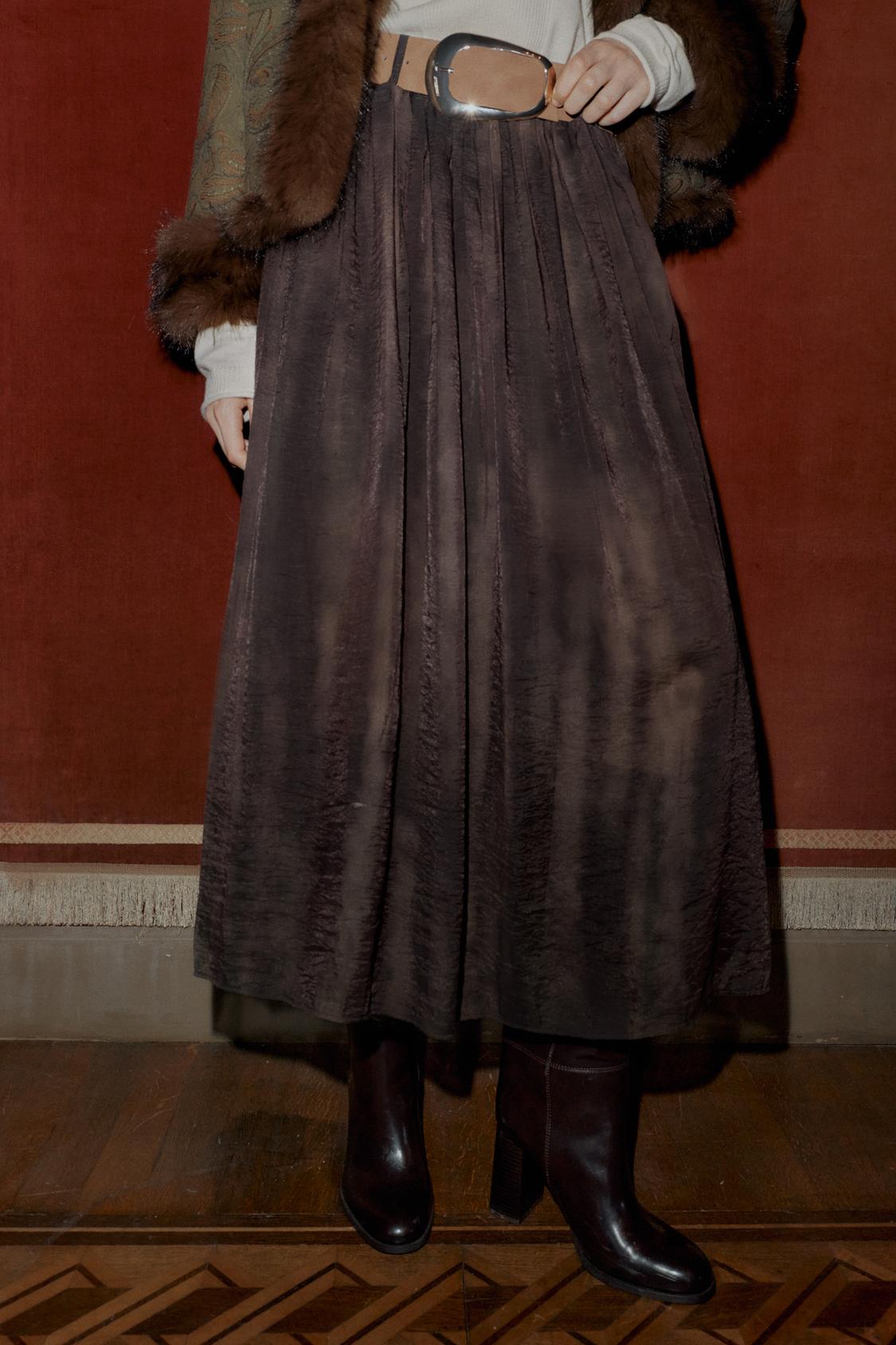 FADED PRINT BELTED MIDI SKIRT