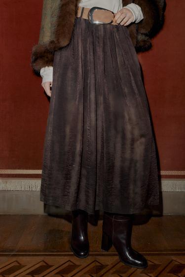 BLURRED PRINT MIDI SKIRT WITH BELT - Brown / Green by Zara - Image 1