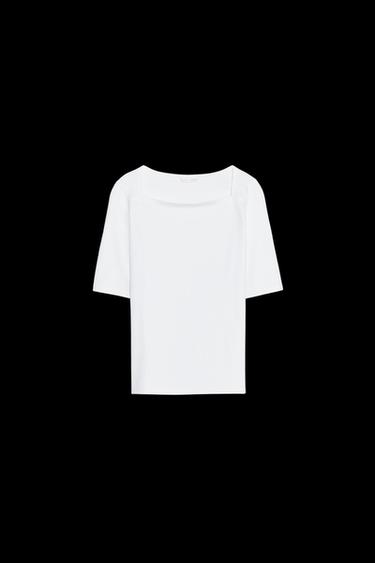 T-SHIRT MIT QUADRATISCHEM AUSSCHNITT - Weiß von Zara - Bild 0