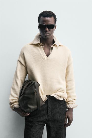 COTTON BLEND KNIT POLO SHIRT - Ecru by Zara