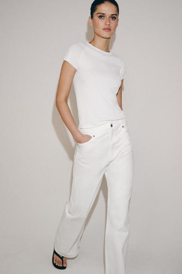 Zara ZW COLLECTION 高腰寬管牛仔褲 - 白色