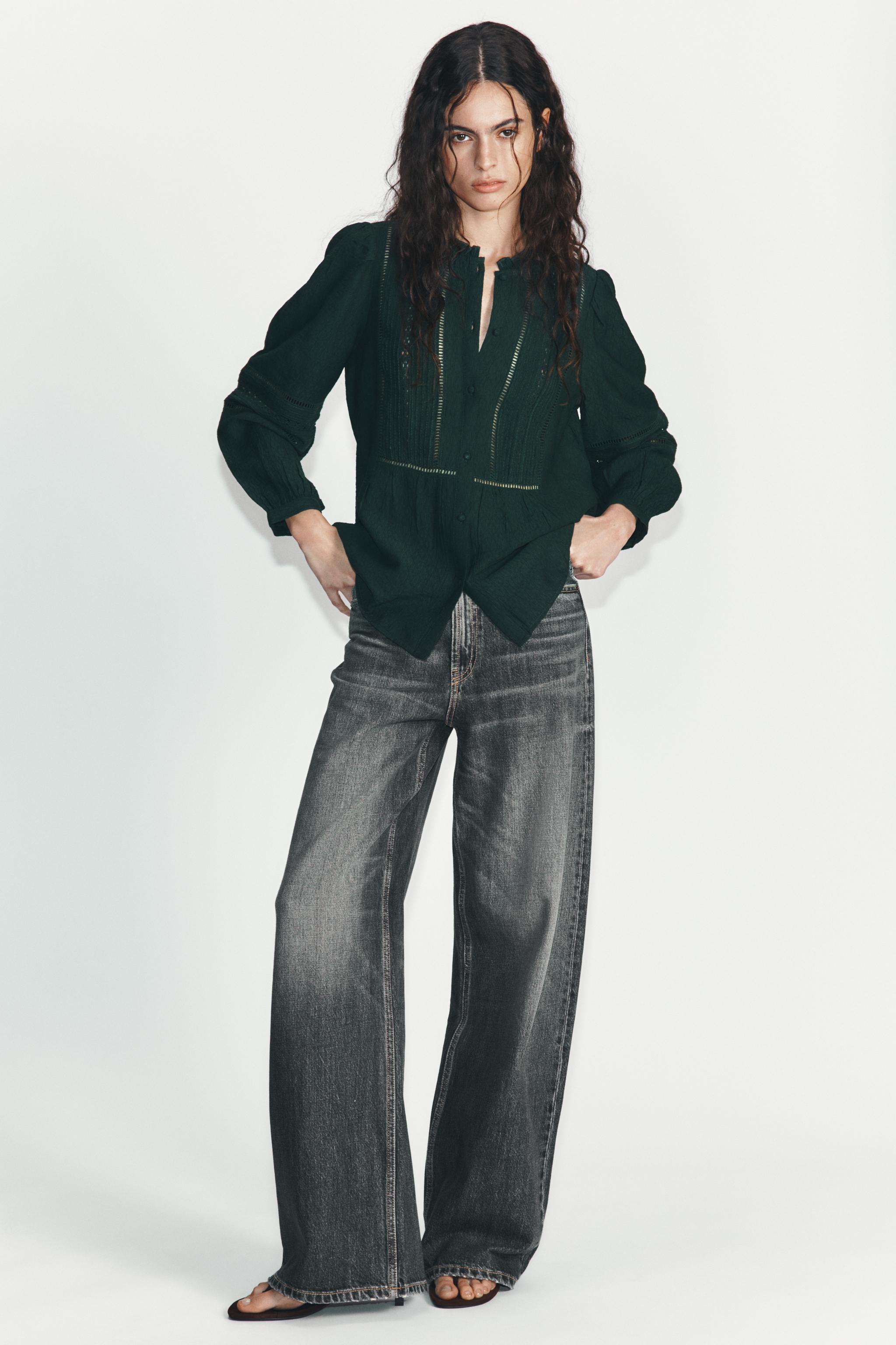 ROMANTIC SHIRT WITH LACE TRIMS - Green | ZARA South Africa