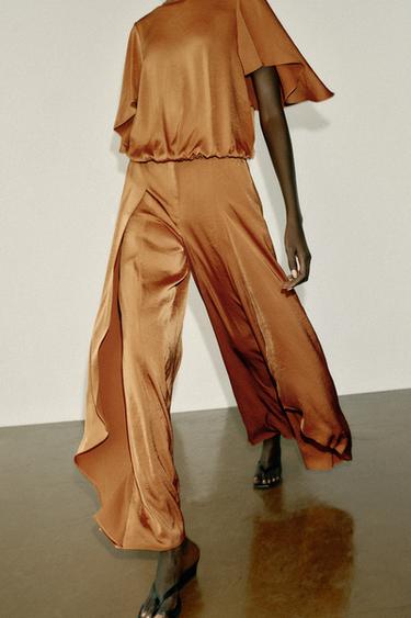WIDE-LEG RUFFLED FLOWING TROUSERS - Burnt orange by Zara