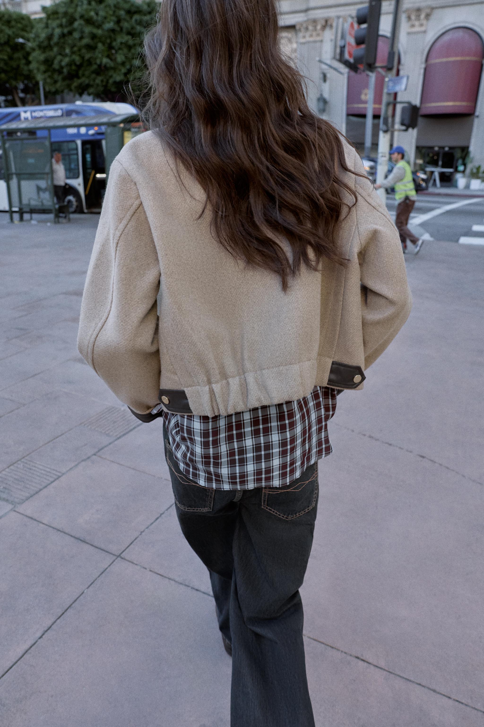 FAUX LEATHER TRIM BOMBER JACKET