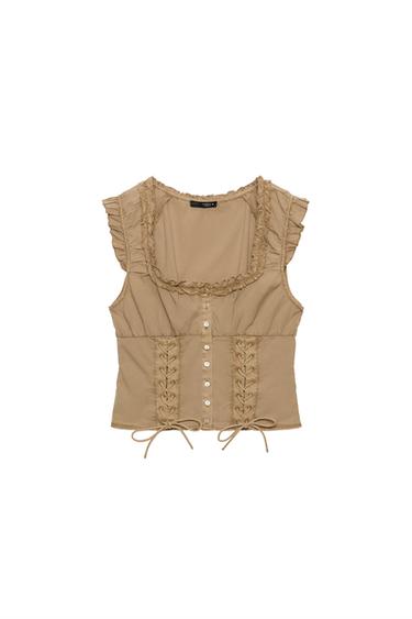Zara WASHED EFFECT POPLIN TOP - Ocher