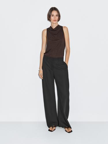 Zara Sleeveless top with draped neckline - Dark brown
