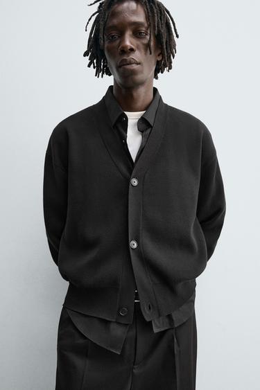 TEXTURED COTTON CARDIGAN - Black by Zara - Image 4